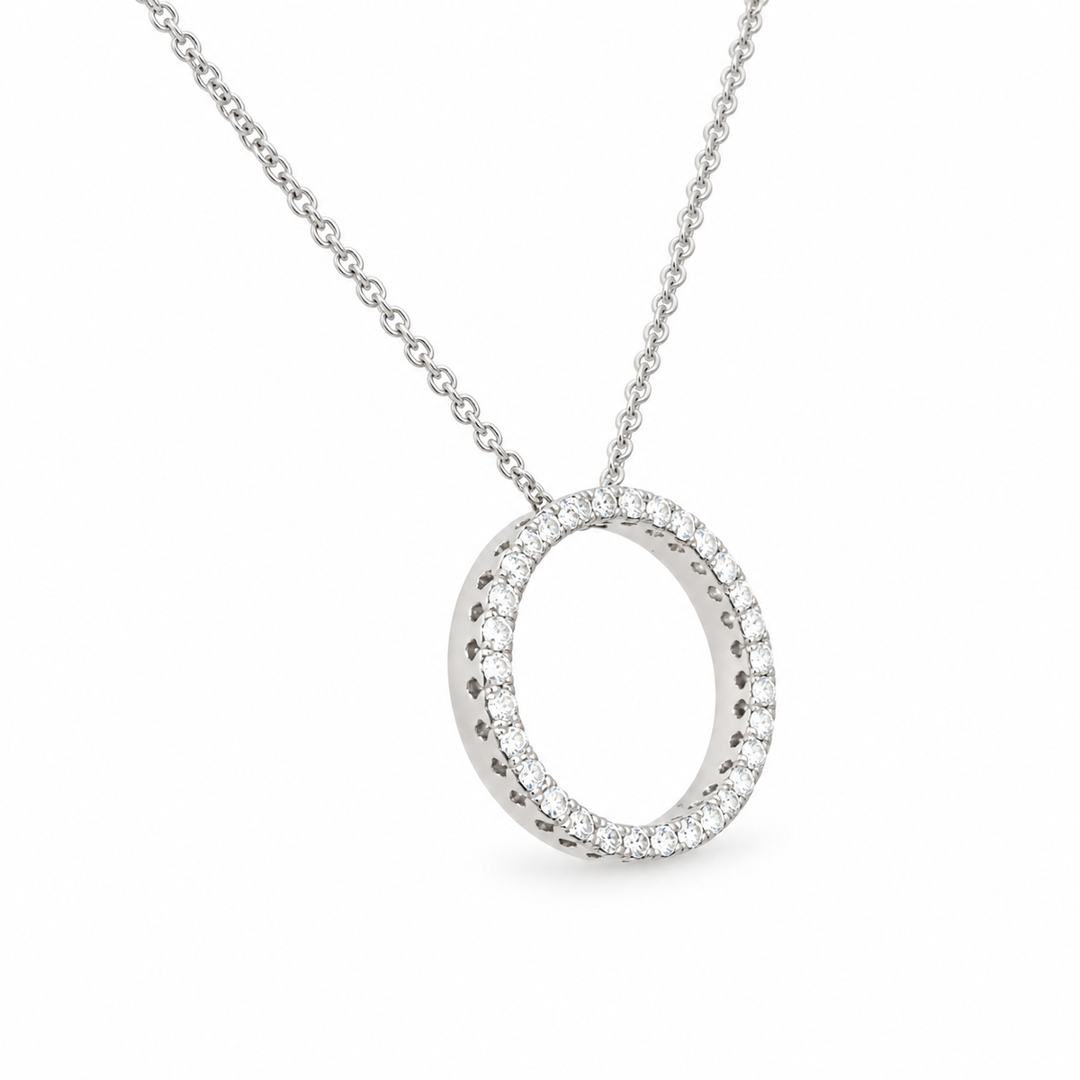 14K White Gold 0.50 CTW Natural Diamond Circle of Love Pendant Necklace