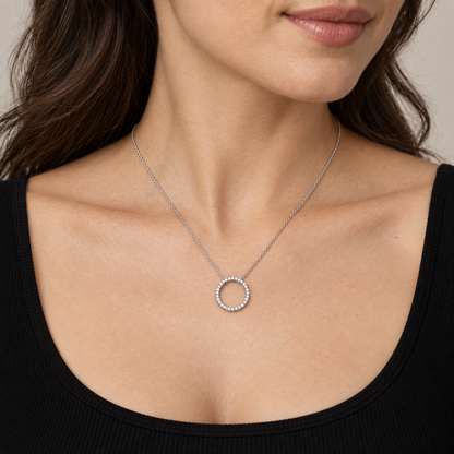 14K White Gold 0.50 CTW Natural Diamond Circle of Love Pendant Necklace
