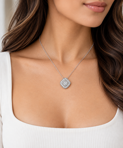 14Kt White Gold 0.50 CTW Diamond Halo Necklace Pendant