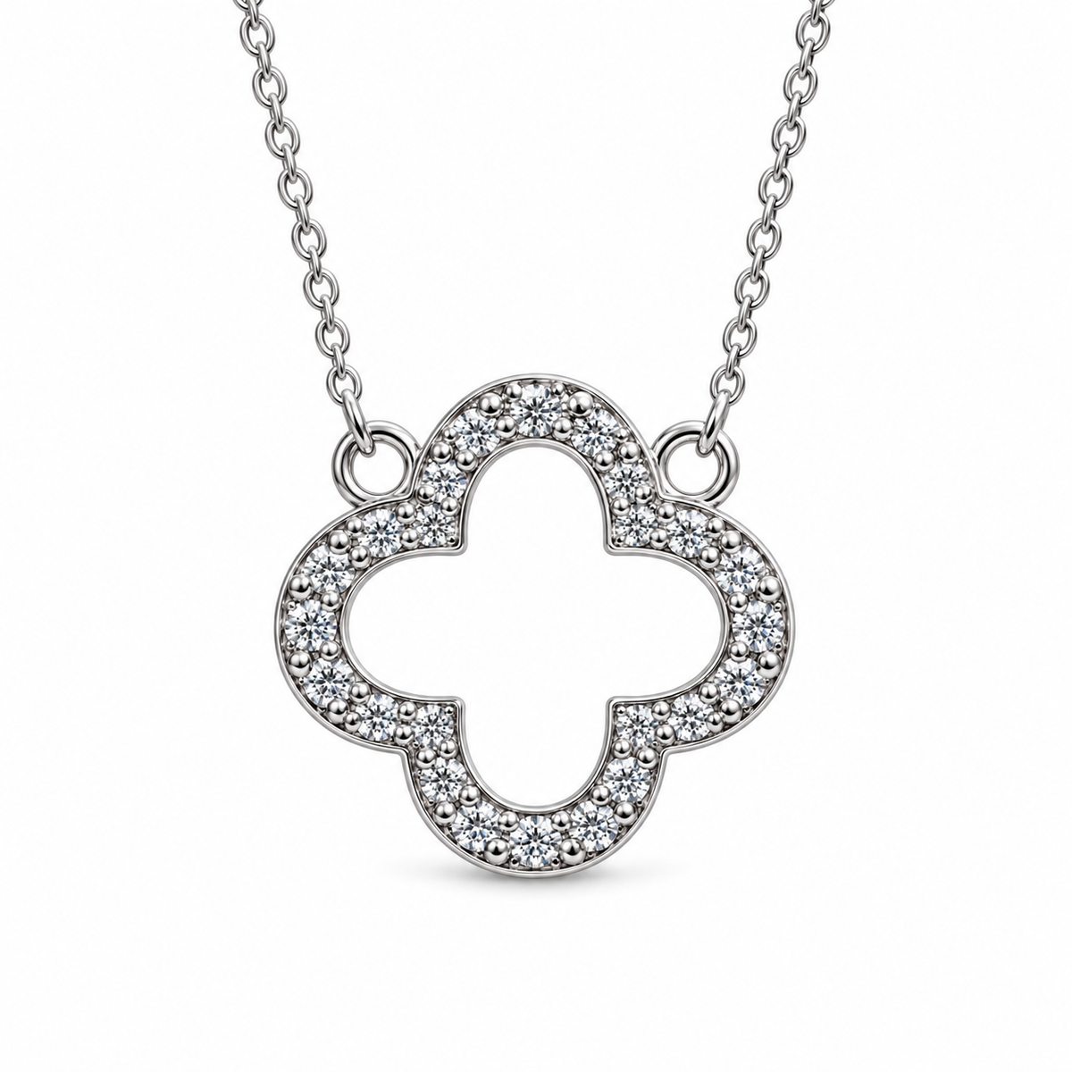 14K White Gold 0.35 CTW Lab-Grown Diamond Clover Necklace