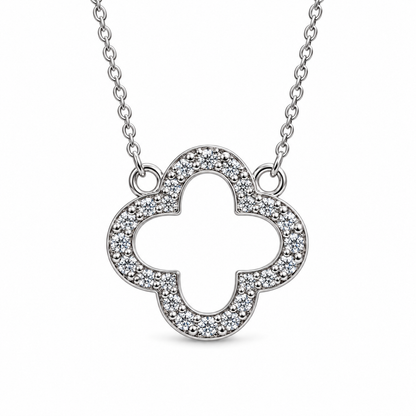 14K White Gold 0.35 CTW Lab-Grown Diamond Clover Necklace