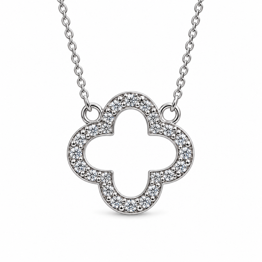 14K White Gold 0.35 CTW Lab-Grown Diamond Clover Necklace