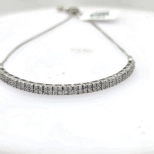 10k White Gold 0.50ctw Diamond Double Row Box Bracelet