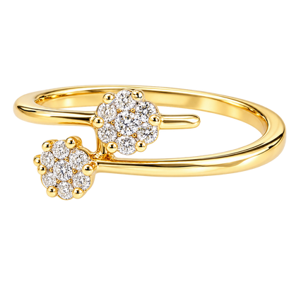 14K Yellow Gold 0.25 CTW Diamond Double Flower Bypass Ring – Size 6.5