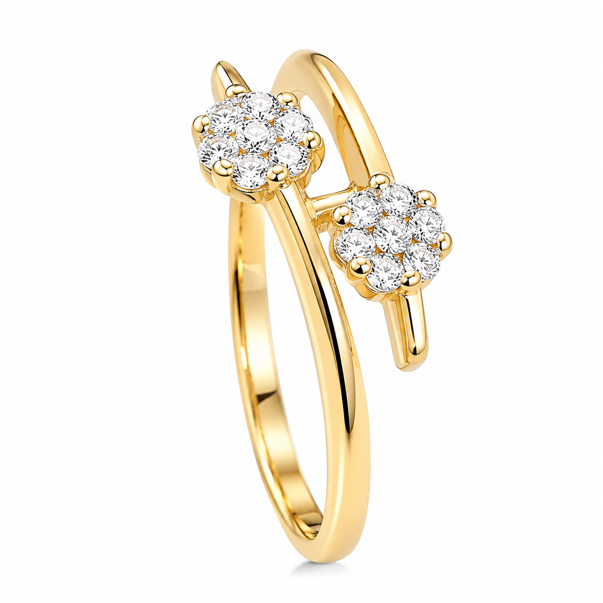 14K Yellow Gold 0.25 CTW Diamond Double Flower Bypass Ring – Size 6.5