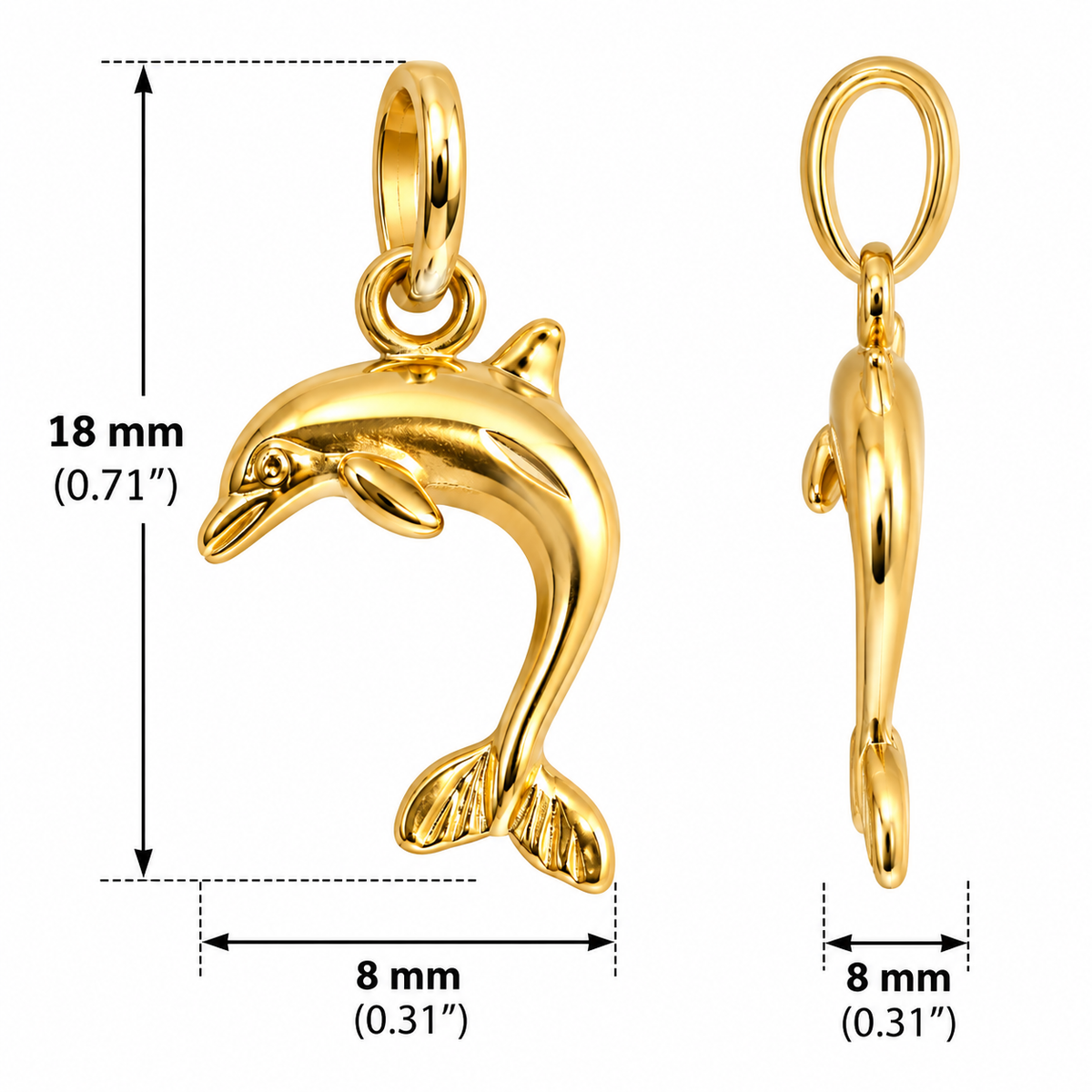 14K Yellow Gold 0.65gm Dolphin Pendant Only