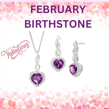 Infinity Drop Heart-Shaped Amethyst and White Sapphire Set