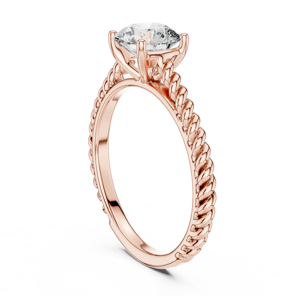 14K Gold IGI Certified 1.00 CT Lab-Grown Diamond Rope Design Solitaire Ring