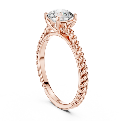 14K Gold IGI Certified 1.00 CT Lab-Grown Diamond Rope Design Solitaire Ring