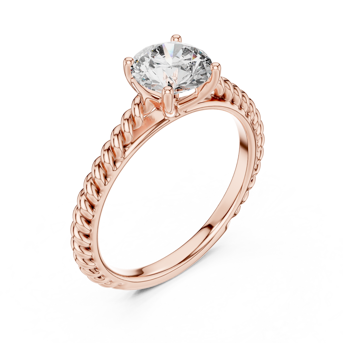 14K Gold IGI Certified 1.00 CT Lab-Grown Diamond Rope Design Solitaire Ring