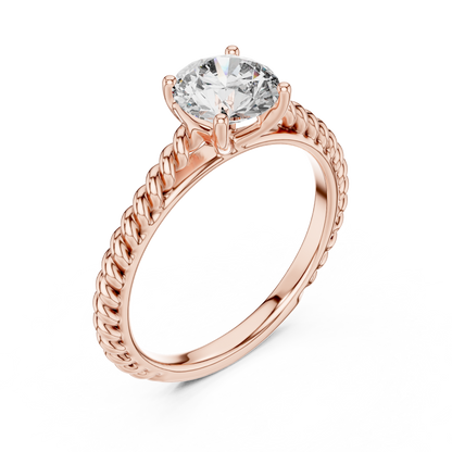 14K Gold IGI Certified 1.00 CT Lab-Grown Diamond Rope Design Solitaire Ring
