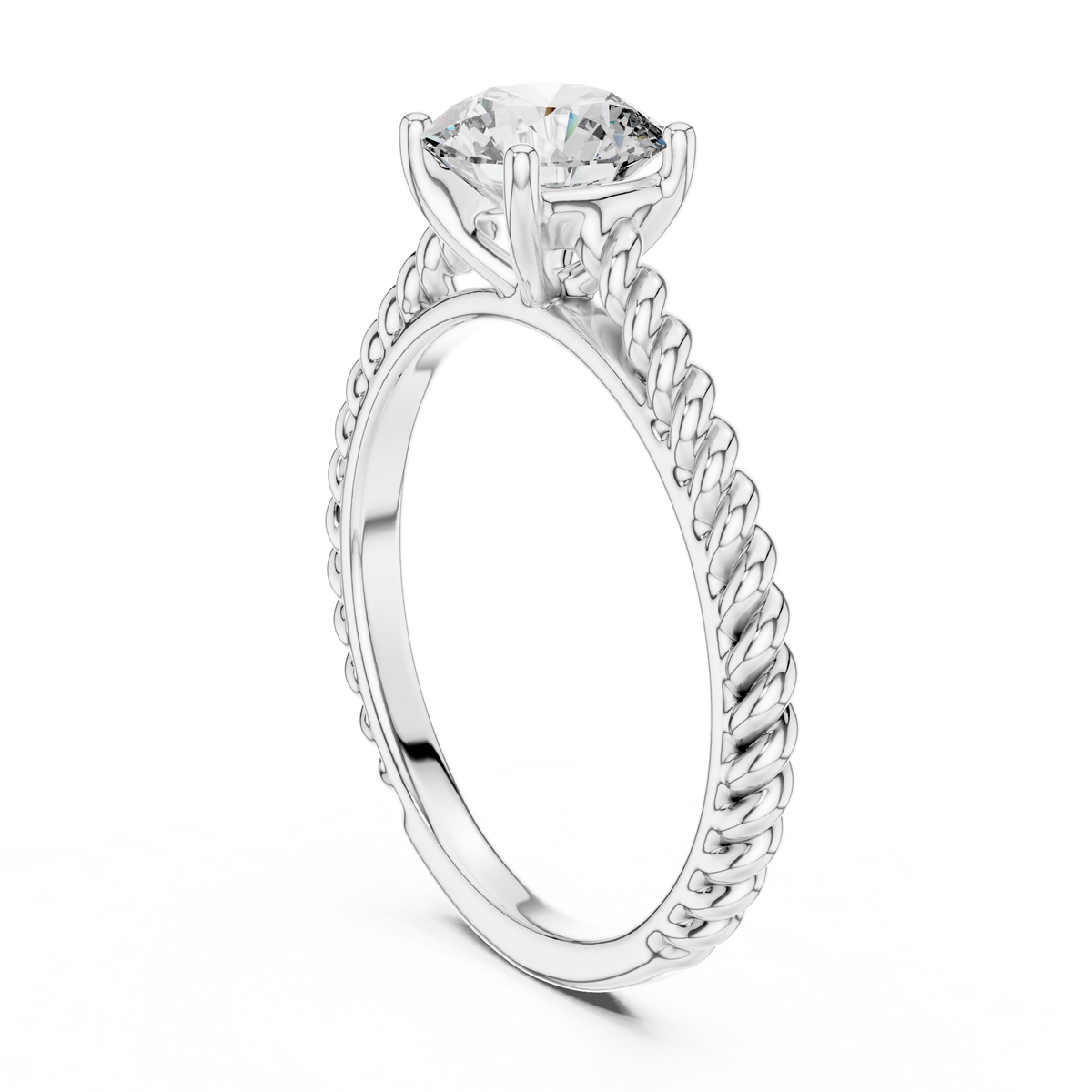 14K Gold IGI Certified 1.00 CT Lab-Grown Diamond Rope Design Solitaire Ring
