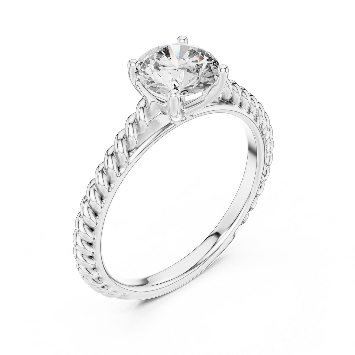 14K Gold IGI Certified 1.00 CT Lab-Grown Diamond Rope Design Solitaire Ring