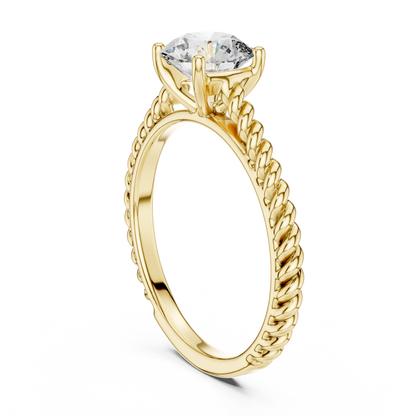 14K Gold IGI Certified 1.00 CT Lab-Grown Diamond Rope Design Solitaire Ring