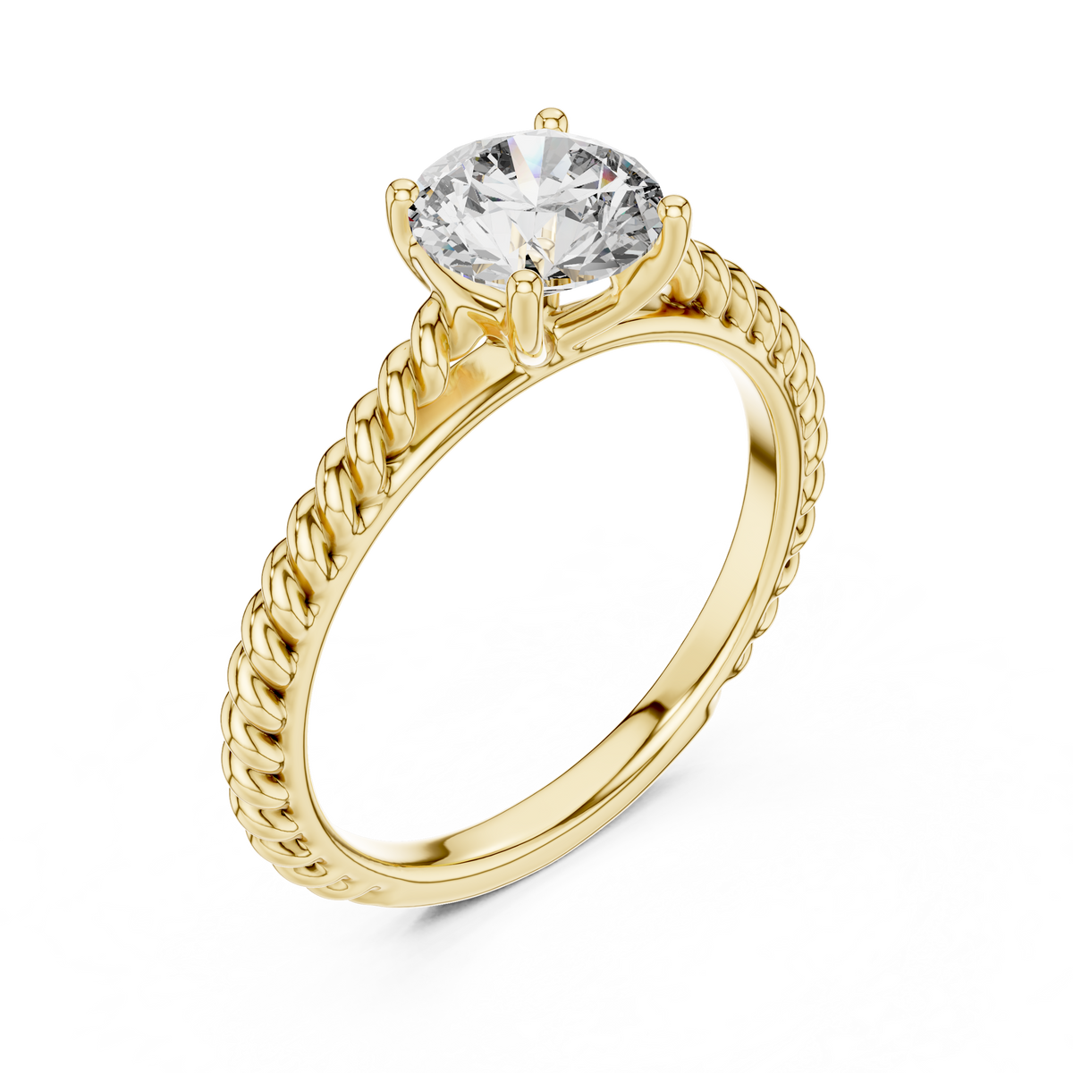 14K Gold IGI Certified 1.00 CT Lab-Grown Diamond Rope Design Solitaire Ring