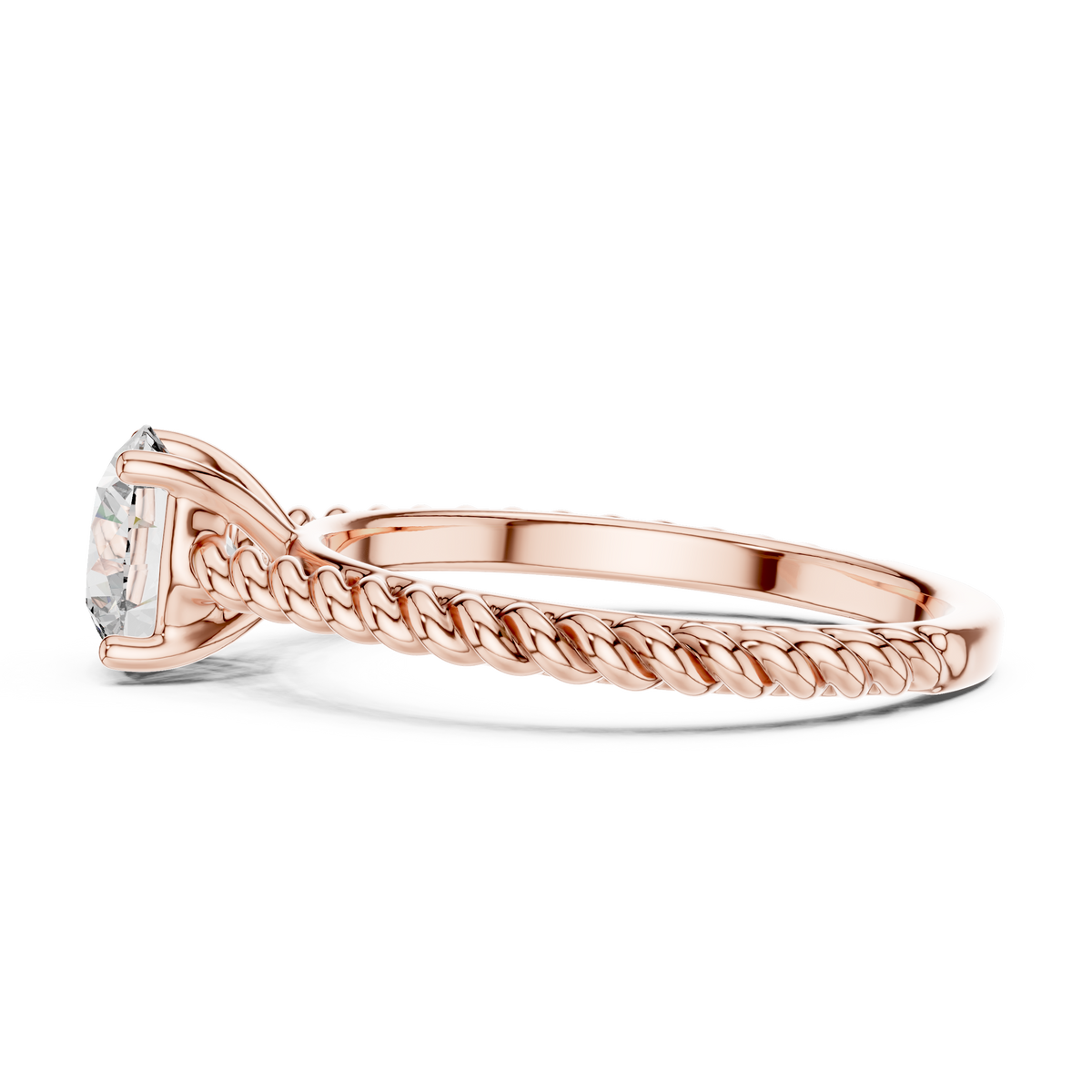 14K Gold IGI Certified 1.00 CT Lab-Grown Diamond Rope Design Solitaire Ring