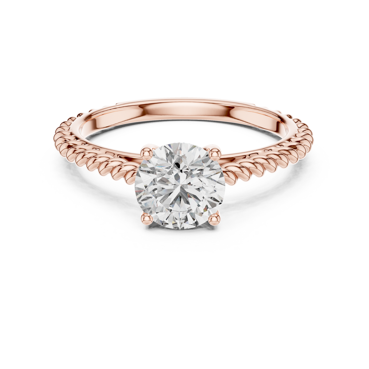 14K Gold IGI Certified 1.00 CT Lab-Grown Diamond Rope Design Solitaire Ring