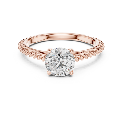 14K Gold IGI Certified 1.00 CT Lab-Grown Diamond Rope Design Solitaire Ring