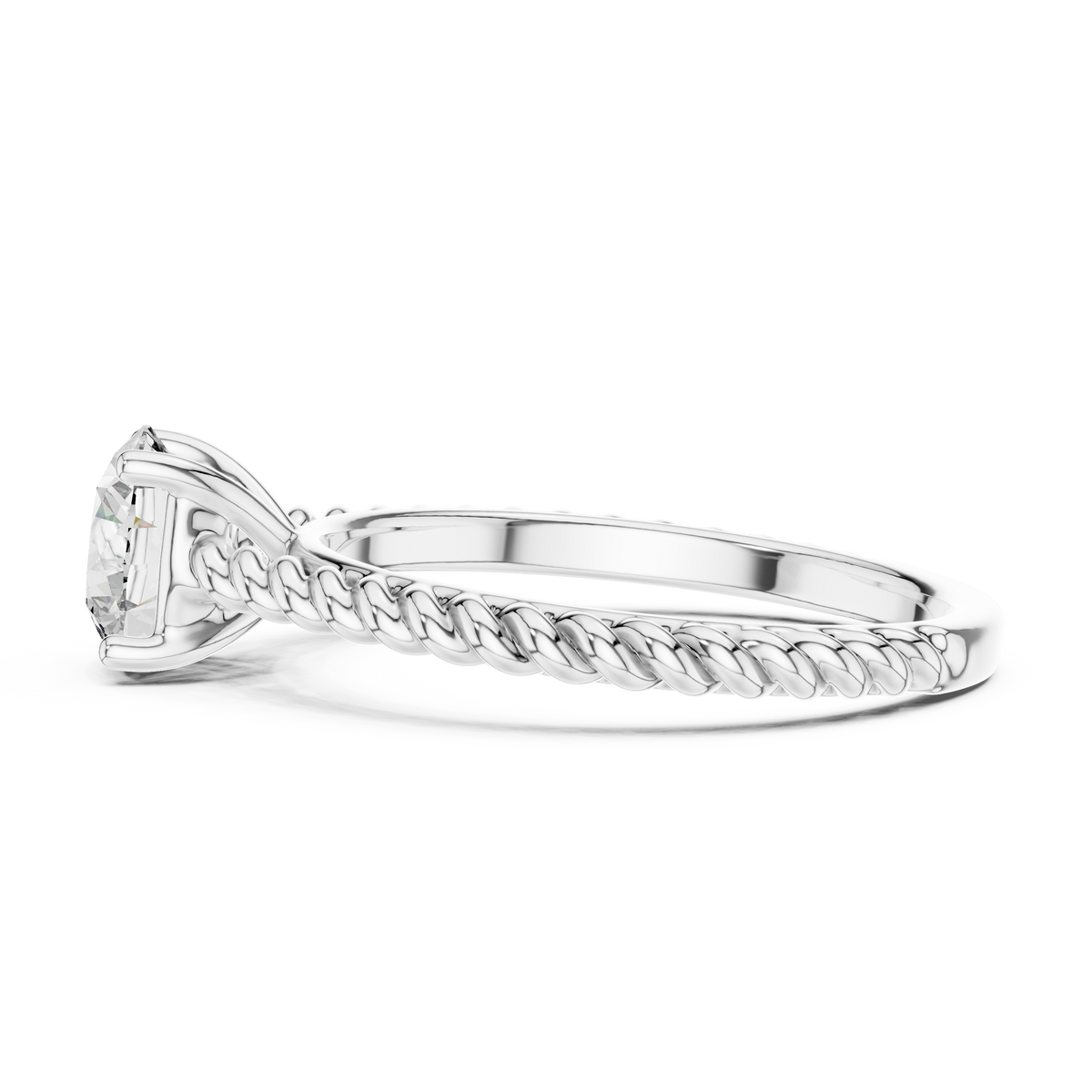 14K Gold IGI Certified 1.00 CT Lab-Grown Diamond Rope Design Solitaire Ring