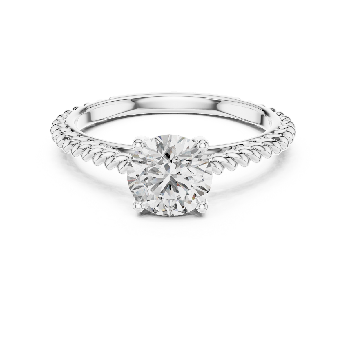 14K Gold IGI Certified 1.00 CT Lab-Grown Diamond Rope Design Solitaire Ring