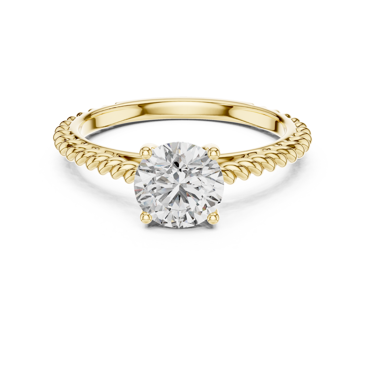 14K Gold IGI Certified 1.00 CT Lab-Grown Diamond Rope Design Solitaire Ring