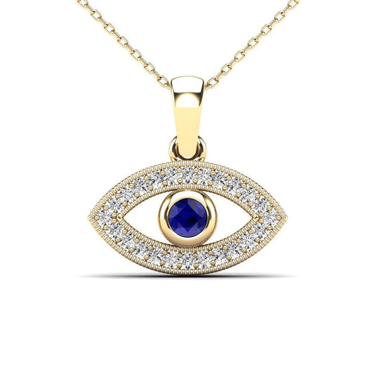 14kt Yellow Gold 0.15ctw Diamond, Blue Sapphire Evil Eye Pendant