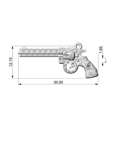 Magnum Gun Rose Engraving Necklace Pendant