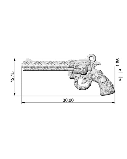 Magnum Gun Skull Engraving Necklace Pendant