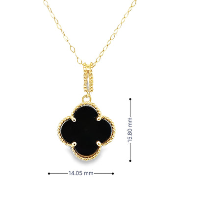 Black Onyx Clover Necklace In 14kt Yellow Gold