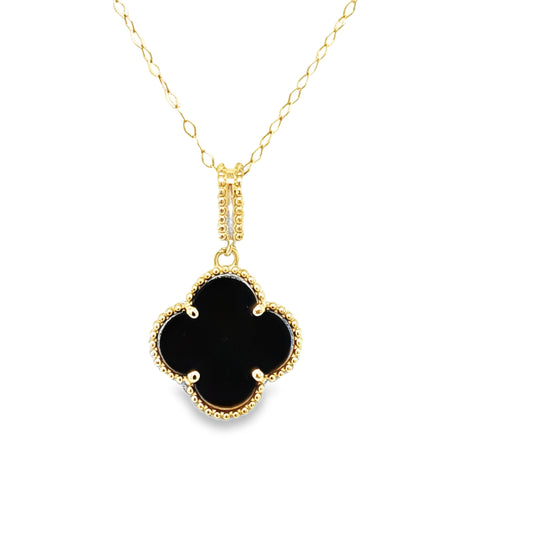 Black Onyx Clover Necklace In 14kt Yellow Gold