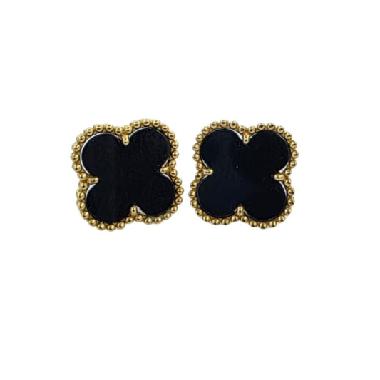 4-Leaf Clover Earrings | 18KT Yellow Gold & Black Onyx