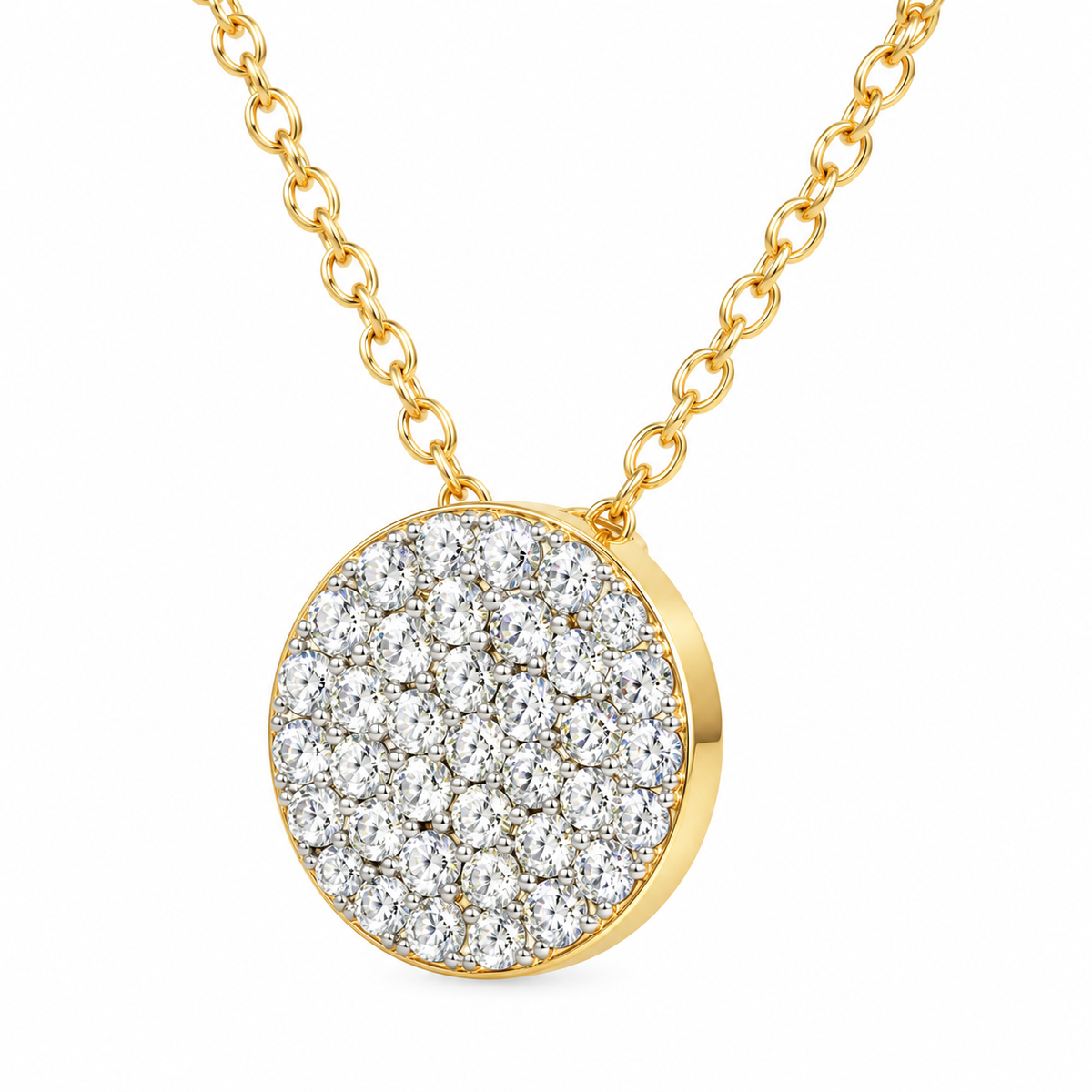 14K Yellow Gold 0.50 CTW Natural Diamond Round Disc Pendant Necklace – 16 Inch