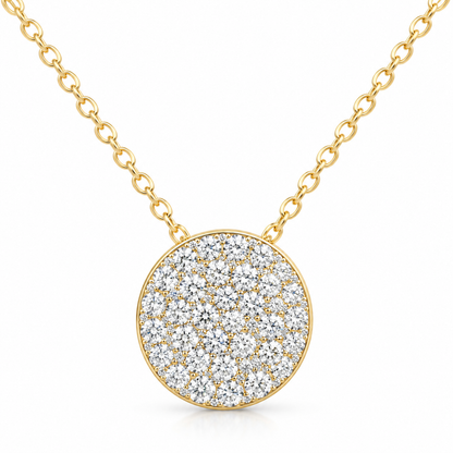 14K Yellow Gold 0.50 CTW Natural Diamond Round Disc Pendant Necklace – 16 Inch