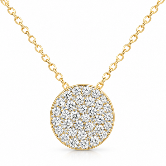 14K Yellow Gold 0.50 CTW Natural Diamond Round Disc Pendant Necklace – 16 Inch