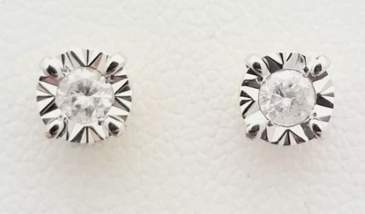 10K Diamond Illusion Set Stud Earrings-White Gold-Earth Mined-0.10ctw