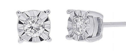10K Diamond Illusion Set Stud Earrings-White Gold-Earth Mined-0.10ctw