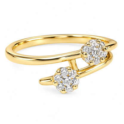 14K Yellow Gold 0.25 CTW Diamond Double Flower Bypass Ring – Size 6.5