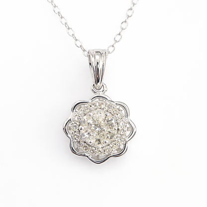 10KT White Gold 0.25CTW Diamond Cluster Necklace Pendant – IGI Certified
