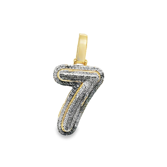 10k Yellow Gold Round Diamond Number 7 Bubble Charm Pendant Only