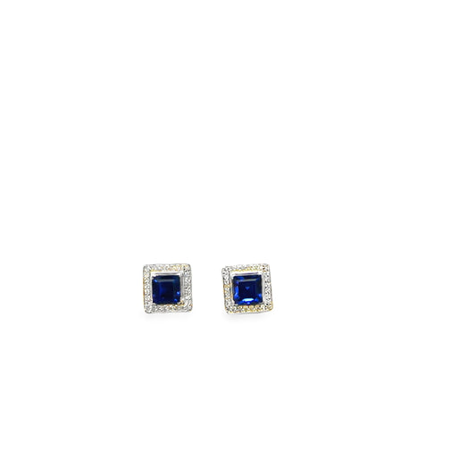 0.25ct Diamond Halo Earrings with Simulated Blue Sapphire