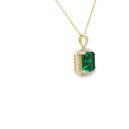 Simulated Green Emerald And Natural Diamond Halo Necklace