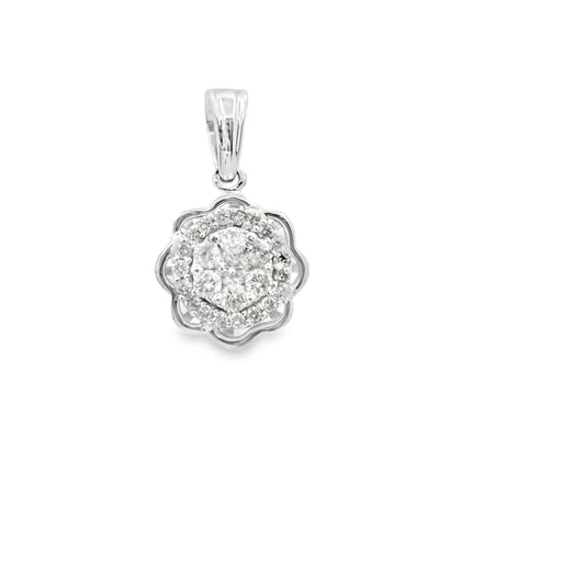 10KT White Gold 0.25ctw Diamond Cluster Pendant – IGI Certified