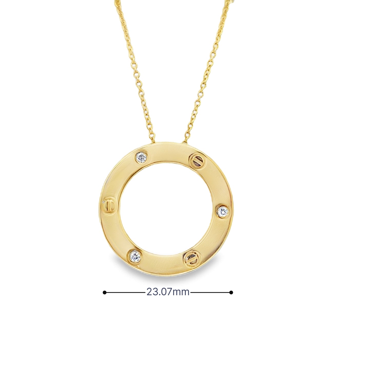 14KT Yellow Gold Lab Grown Diamond 0.07ct Circle Necklace – 18 Inch Chain