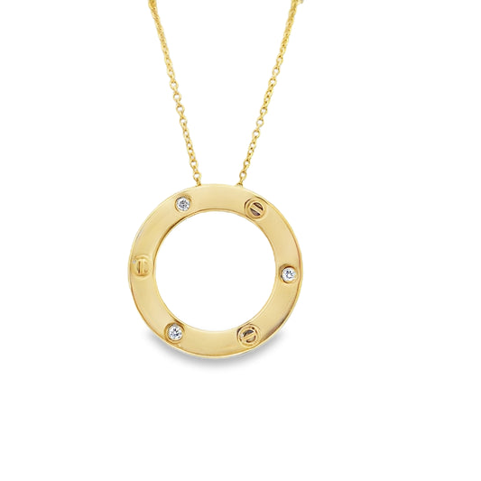 14KT Yellow Gold Lab Grown Diamond 0.07ct Circle Necklace – 18 Inch Chain