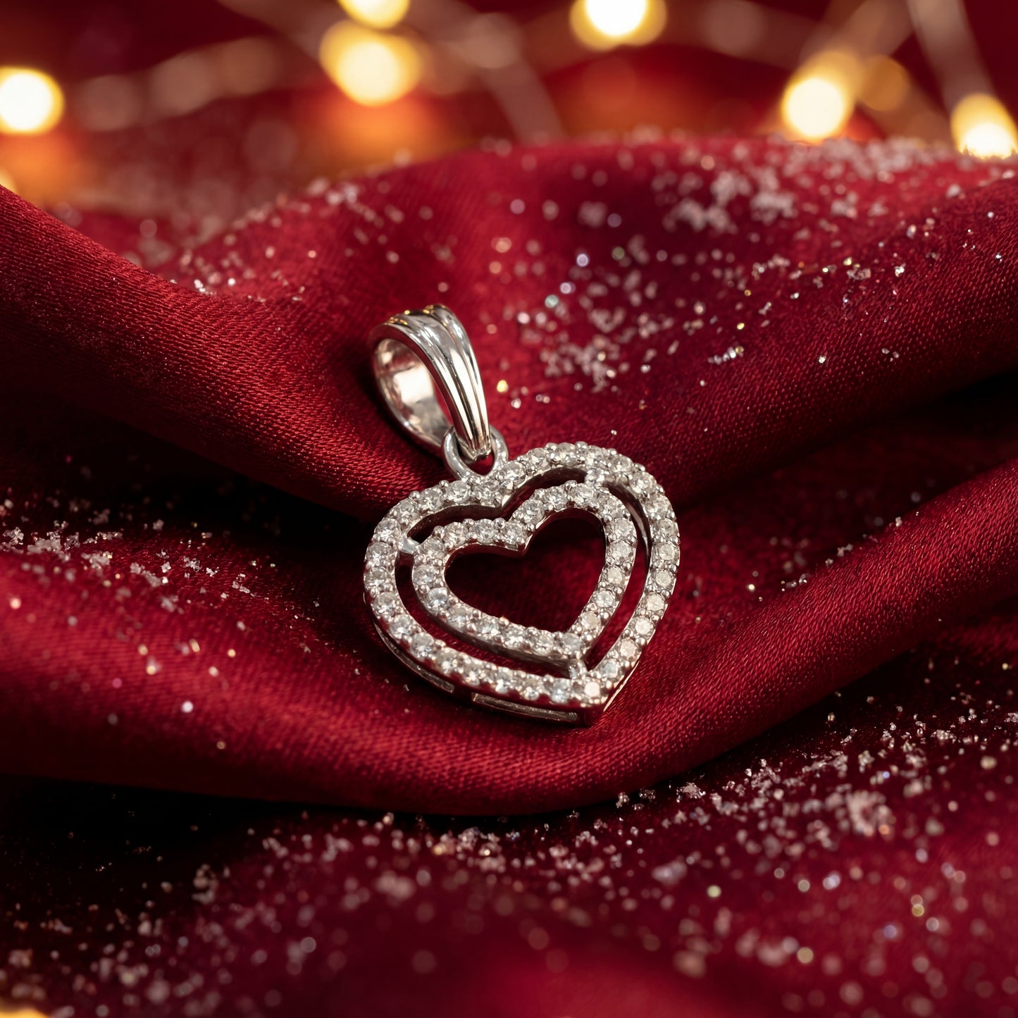 10K White Gold Diamond Double Heart Pendant – 0.15 CTW