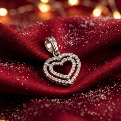 10K White Gold 0.15CTW Diamond Double Heart Necklace Pendant