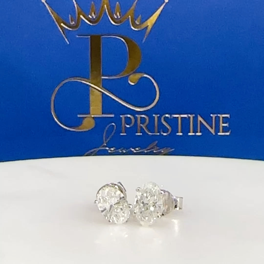 14K White Gold Oval Lab Grown Diamond Stud Earrings 2.09ctw DE VVS–VS Push Back