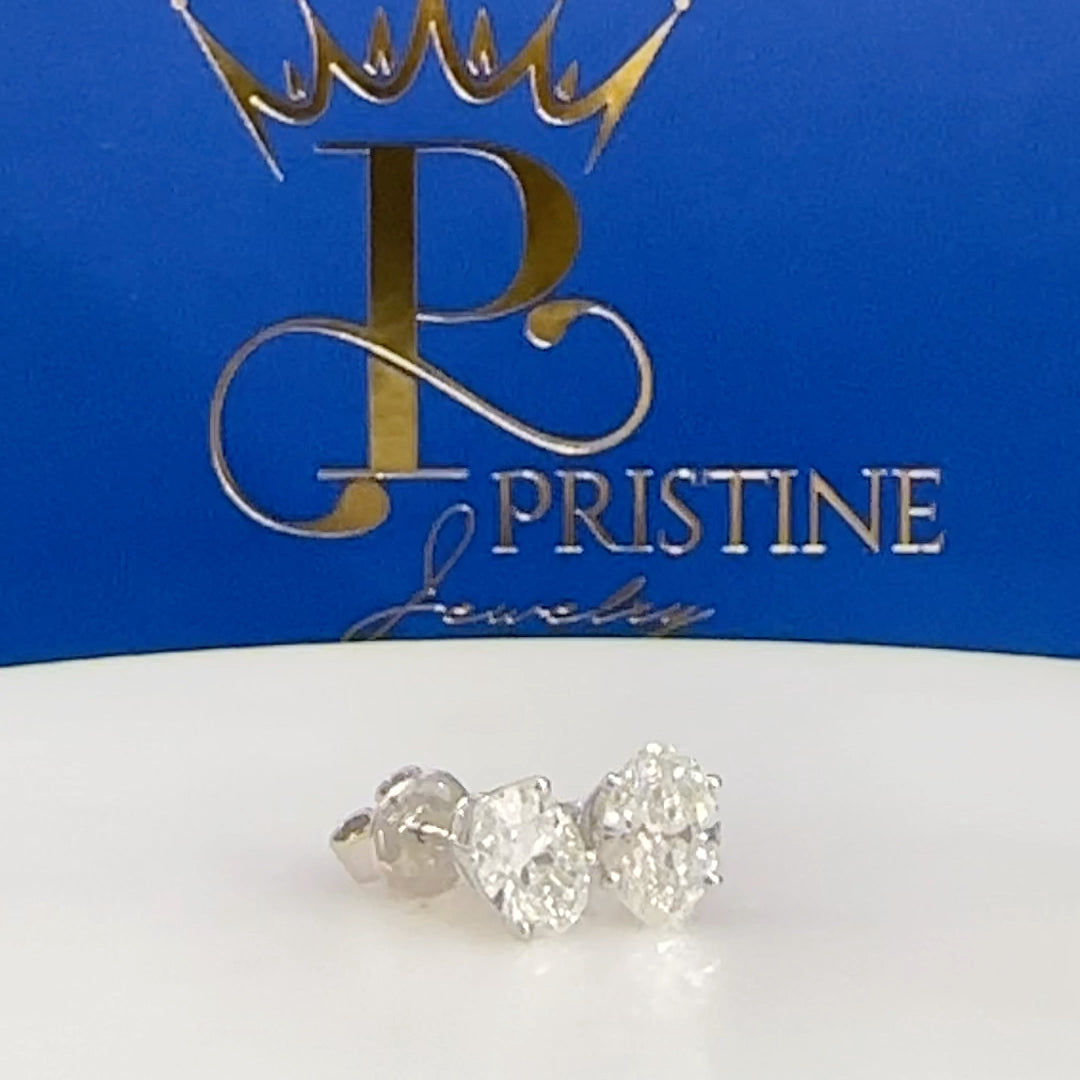 14K White Gold Oval Lab Grown Diamond Stud Earrings 2.09ctw DE VVS–VS Push Back