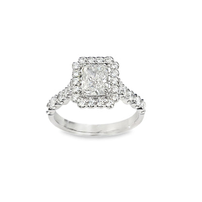 IGI Certified 1.63CT Lab Grown Diamond Radiant Cut Halo Engagement Ring | 14K White Gold | G VS1 |