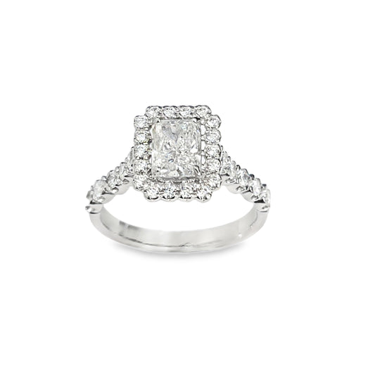 IGI Certified 1.63CT Lab Grown Diamond Radiant Cut Halo Engagement Ring | 14K White Gold | G VS1 |